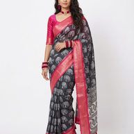 Black Soft Litchi Silk Saree