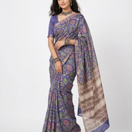 Purple Handblock Maheswari Silk Saree