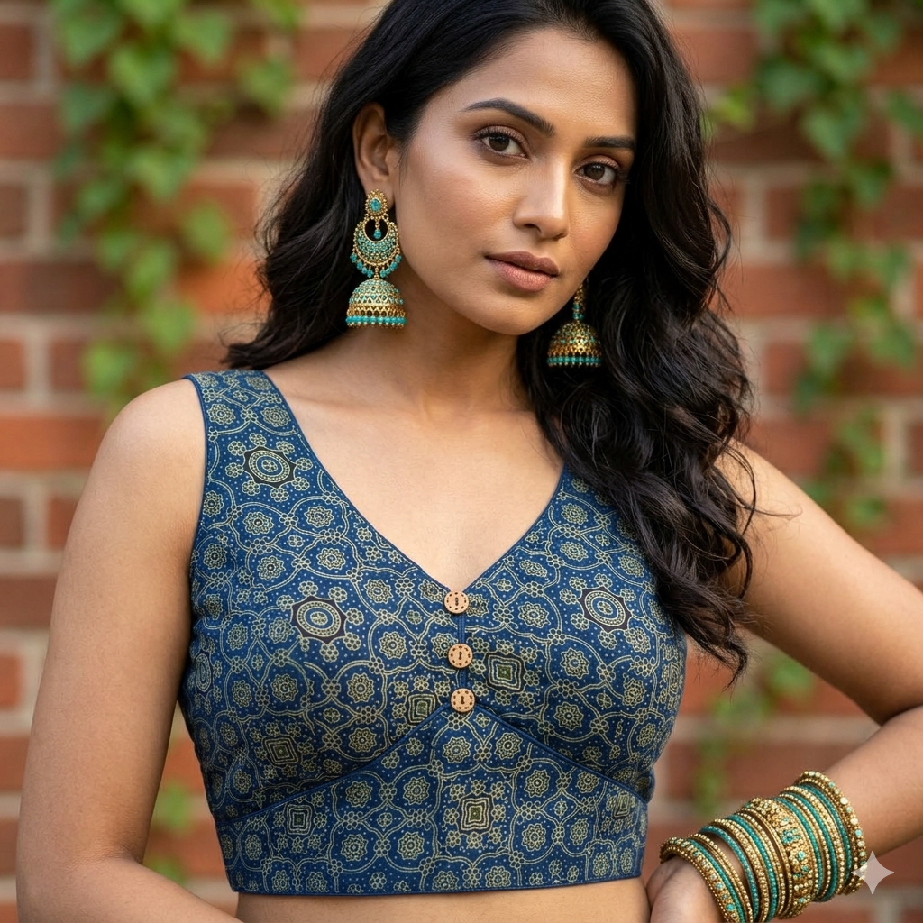 Blue Ajrakh Modal Silk Blouse