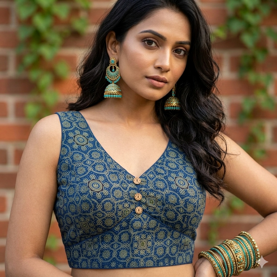 Blue Ajrakh Modal Silk Blouse