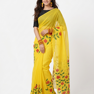 Yellow Handpainted Kota Cotton Saree