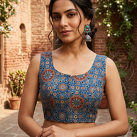 Blue Ajrakh Mashru Silk Blouse