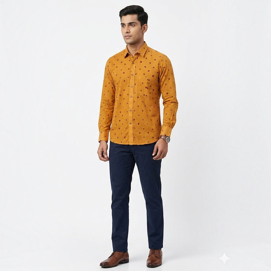 Orange Bandhani Cotton Shirt