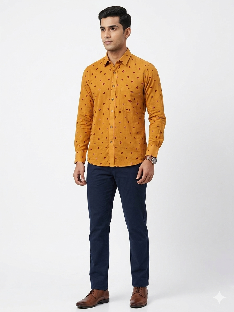 Orange Bandhani Cotton Shirt