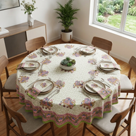 Handblock Print Cotton 8 Seater Round Table Cover