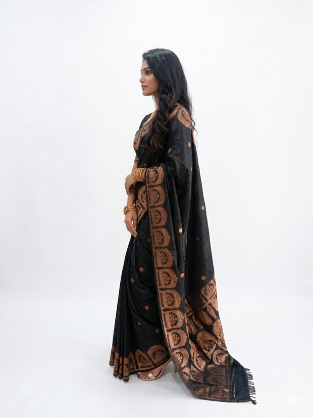 Black Golden Zari Work Silk Saree