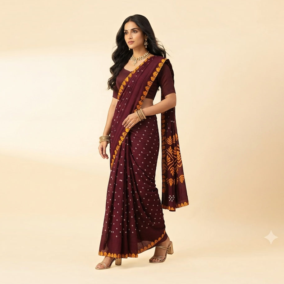 Maroon Bandhej Cotton Saree