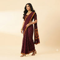 Maroon Bandhej Cotton Saree