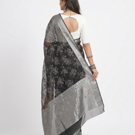 Black Grey Floral Tissue Saree