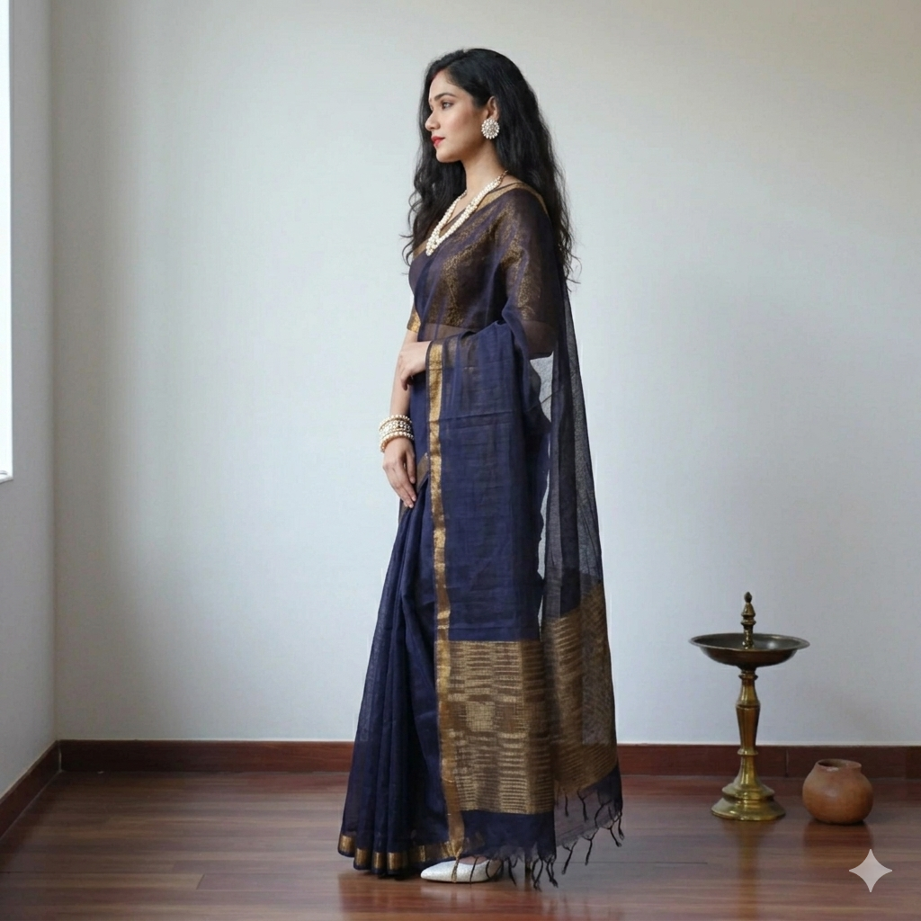 Navy Blue Handloom Kota Cotton Saree