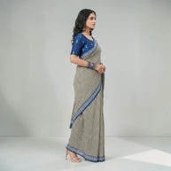 Offwhite Black Stripe Handblock Cotton Saree