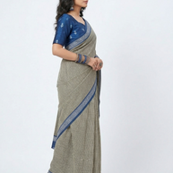 Offwhite Black Stripe Handblock Cotton Saree