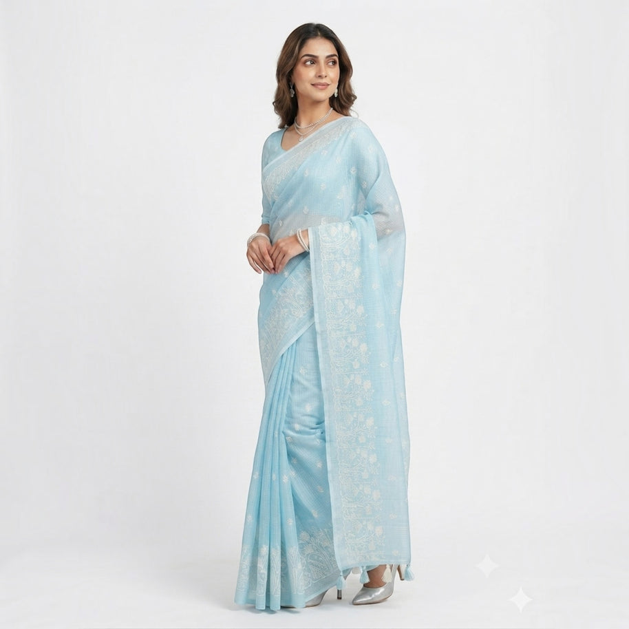 Light Blue Kota Doriya Cotton Saree