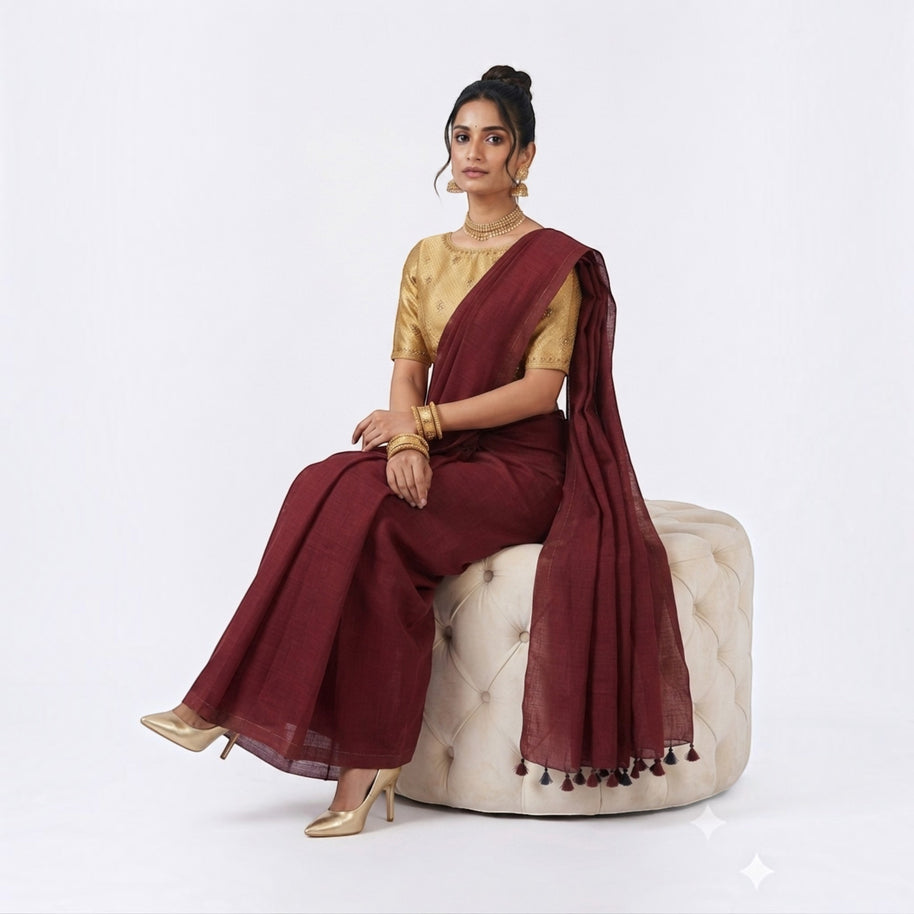 Maroon Handloom Cotton Saree