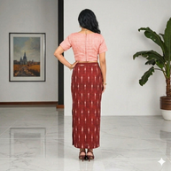 Maroon White Handwoven Ikat Cotton Long Skirt
