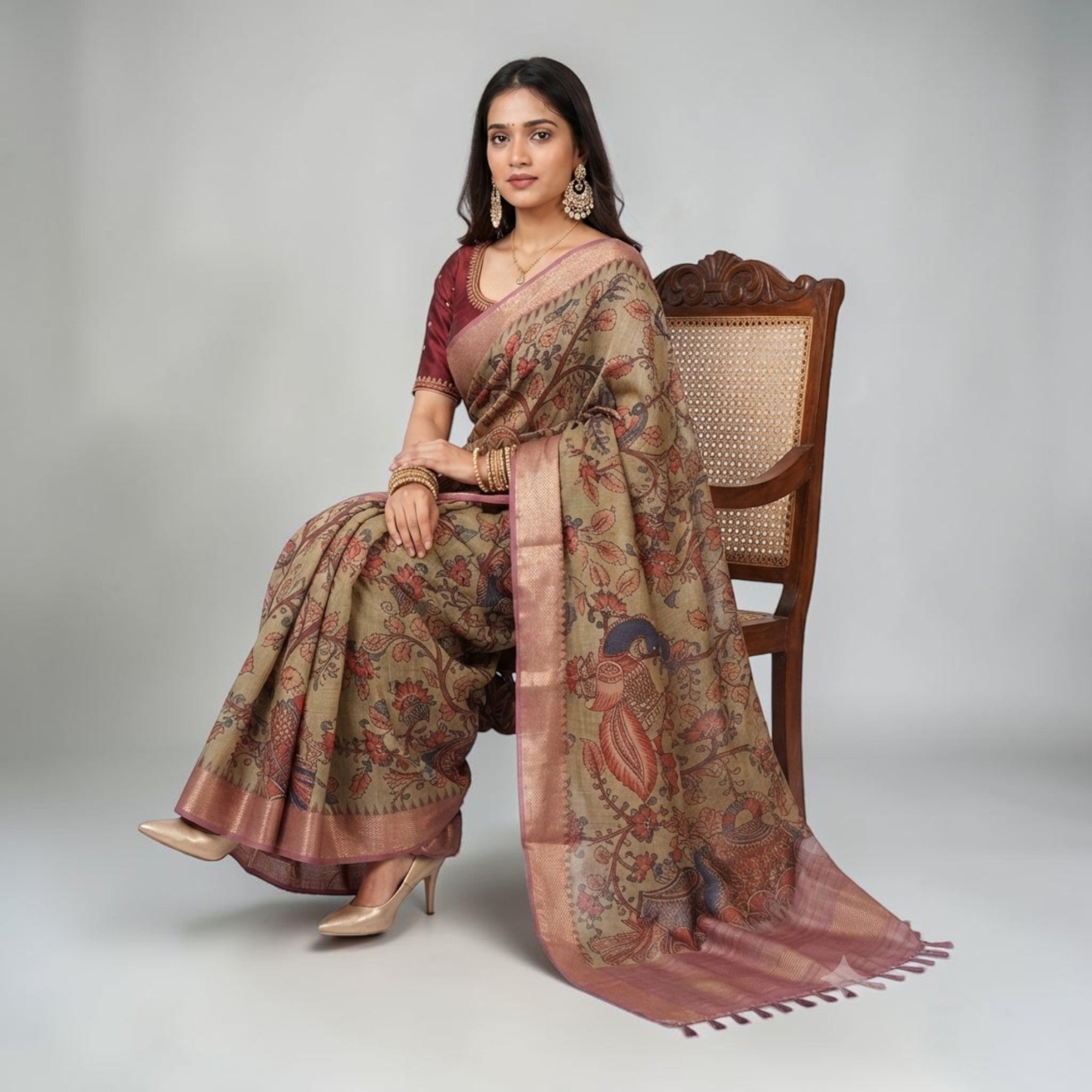 Pink Kalamkari Silk Saree