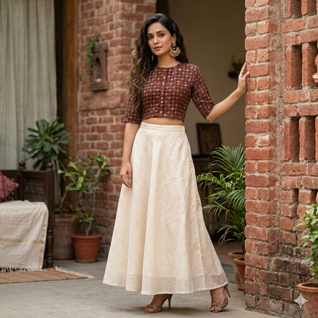 Maroon Handblock Cotton Blouse