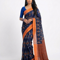 Blue Orange Cotton Saree