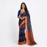 Blue Orange Cotton Saree
