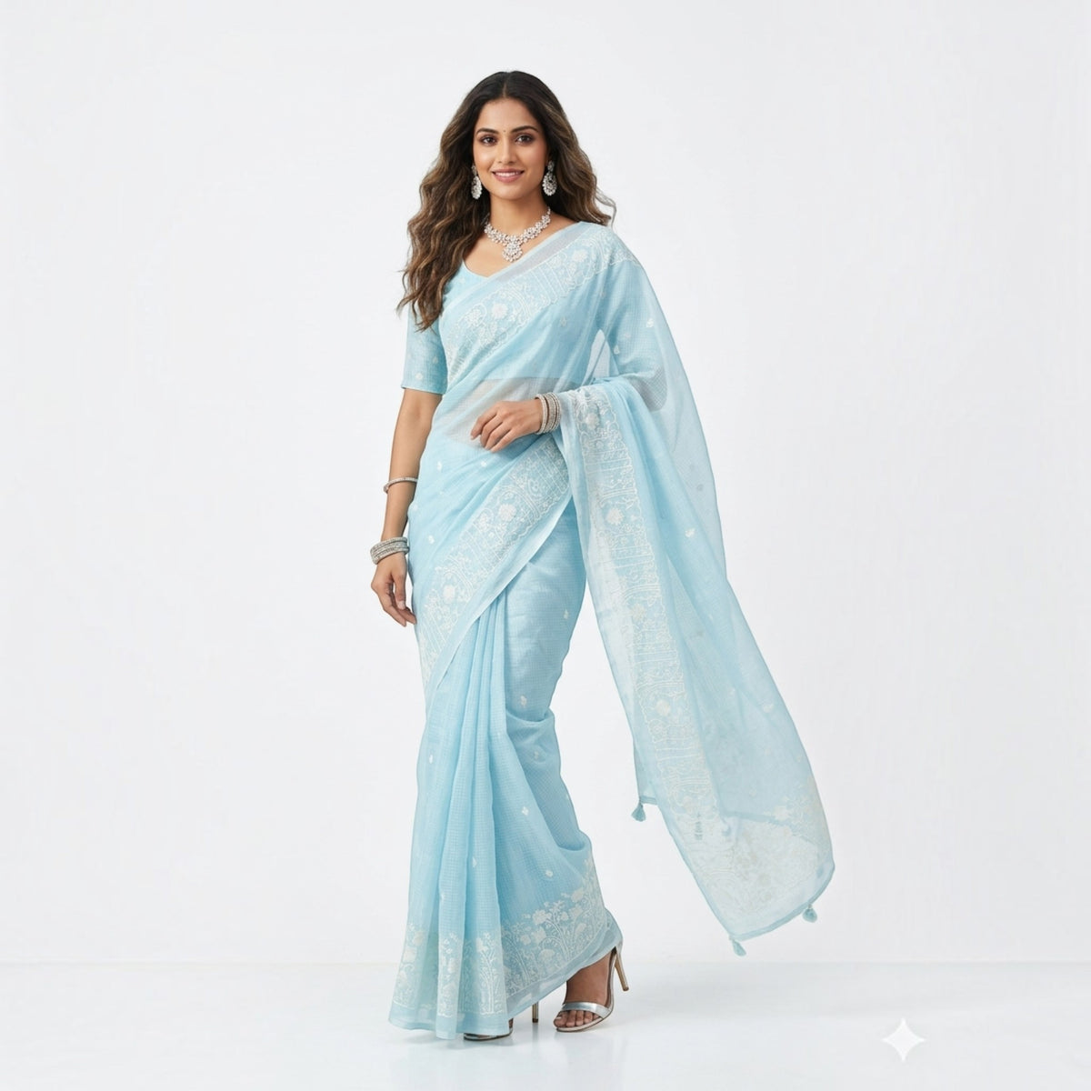 Light Blue Kota Doriya Cotton Saree