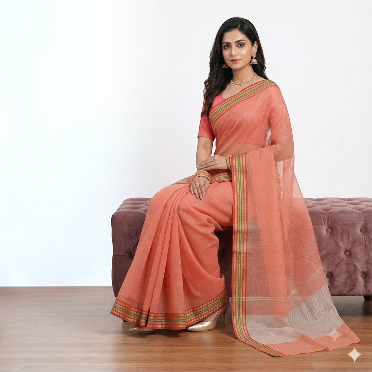 Red Stripe Cotton Saree