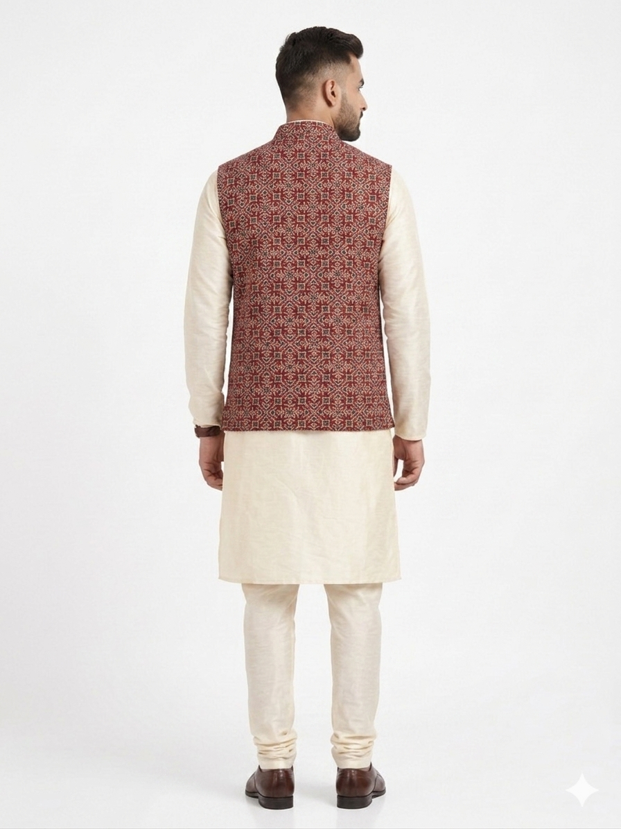 Maroon Ajrakh Silk Jacket