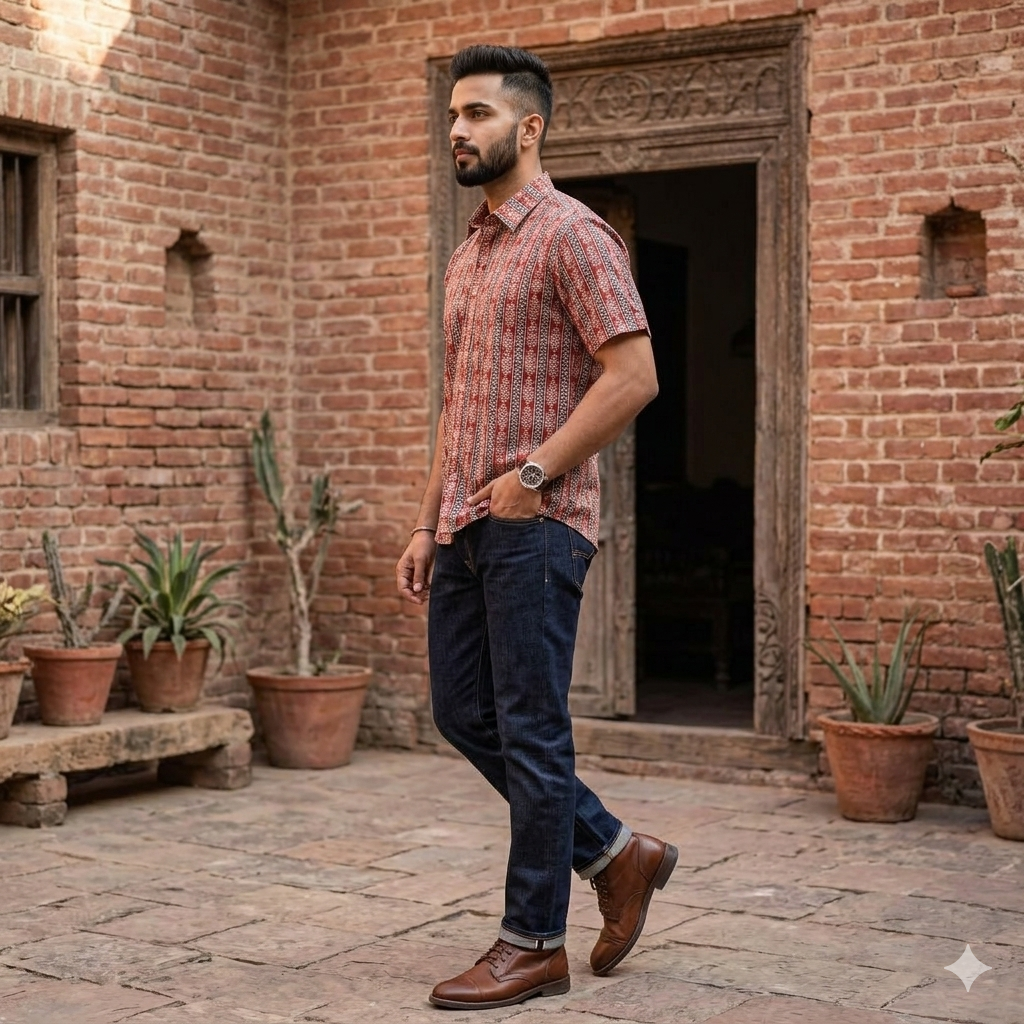 Artsy Hand Block Print Mens Shirt