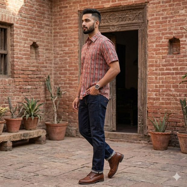 Artsy Hand Block Print Mens Shirt