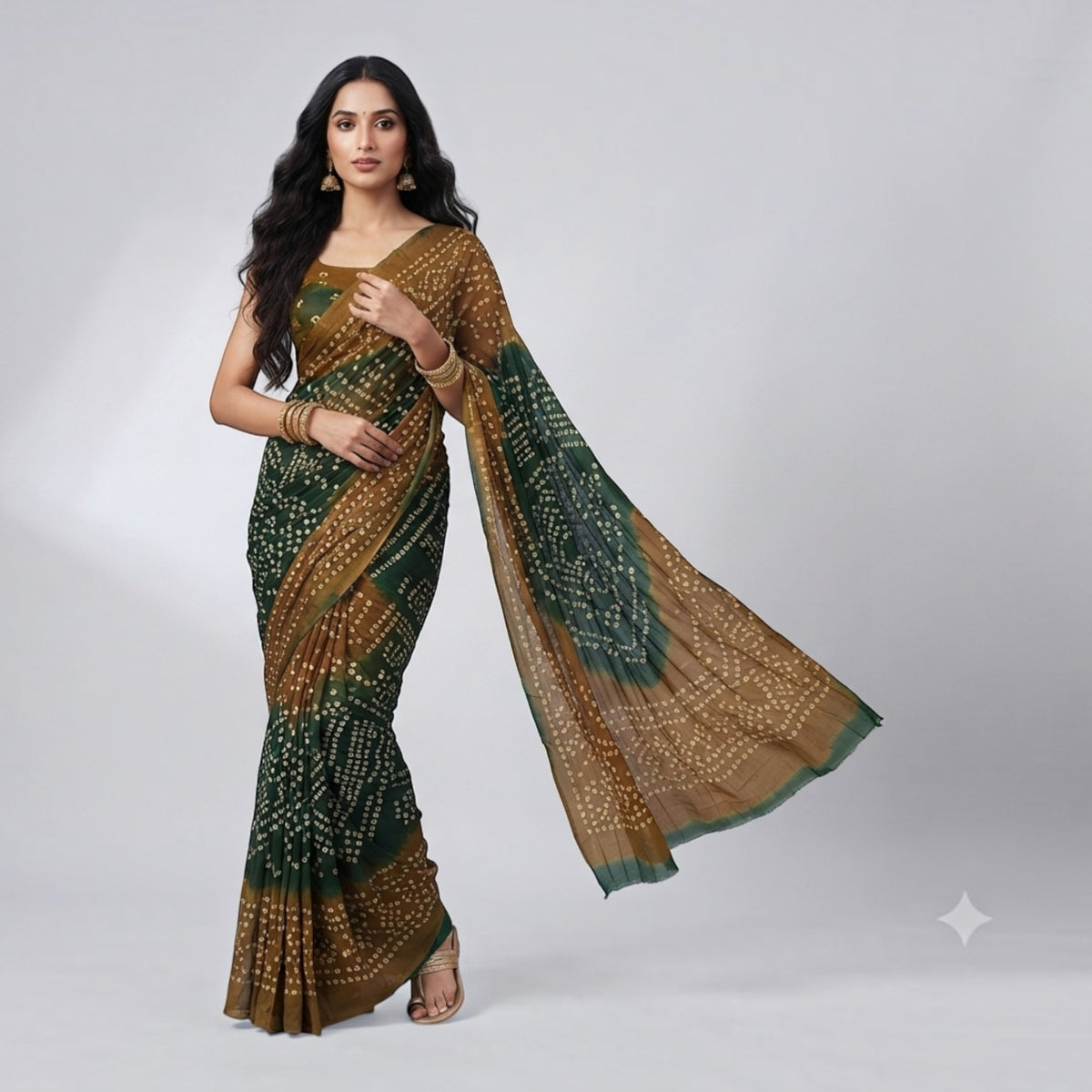 Green Bandhej Cotton Saree