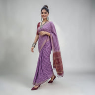 Purple Handblock Chanderi Saree