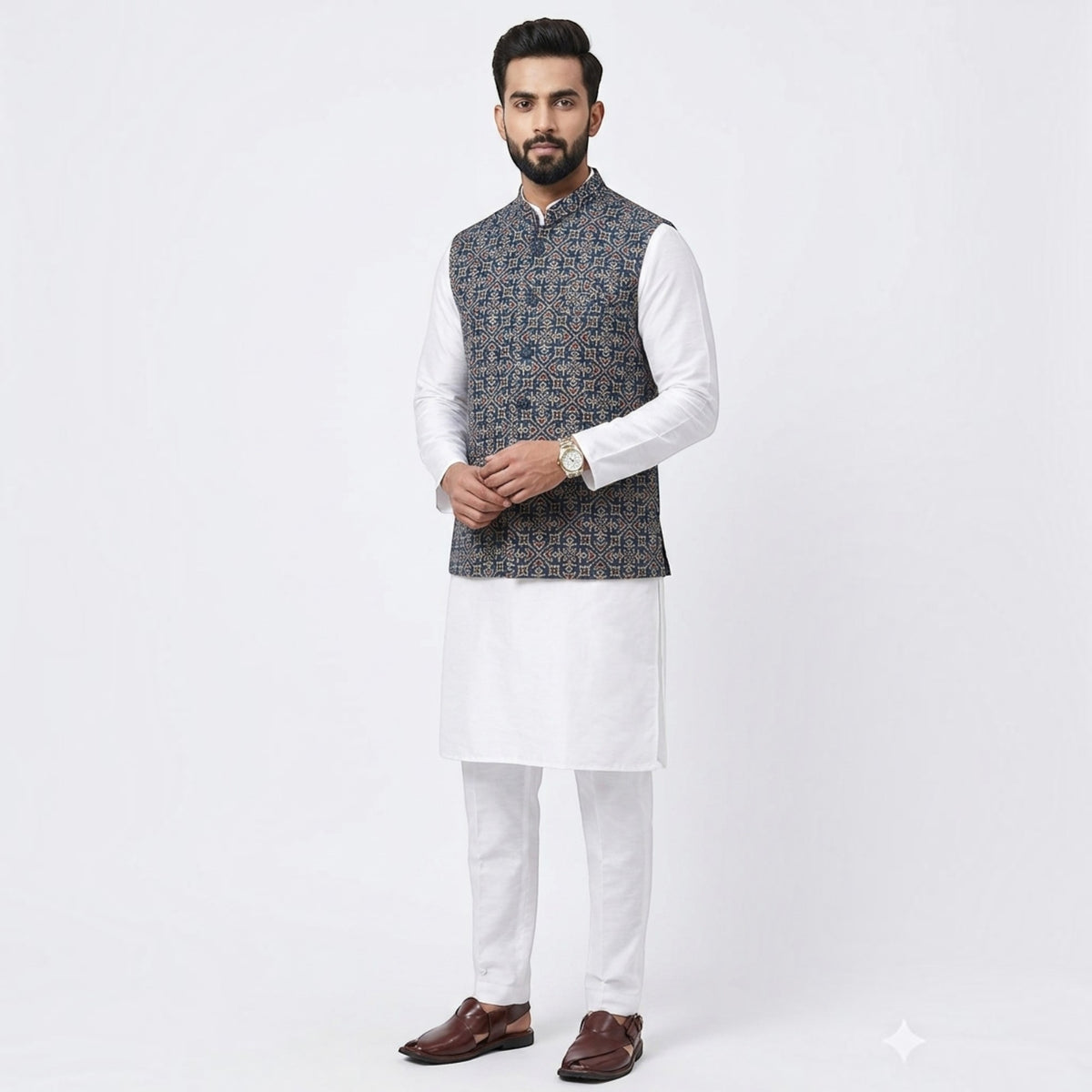 Blue Ajrakh Silk Jacket