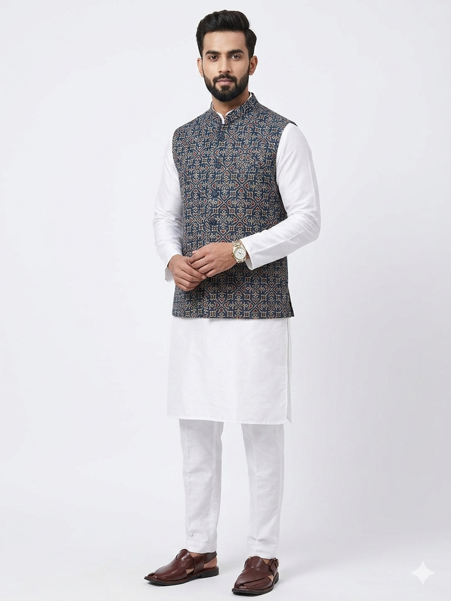 Blue Ajrakh Silk Jacket