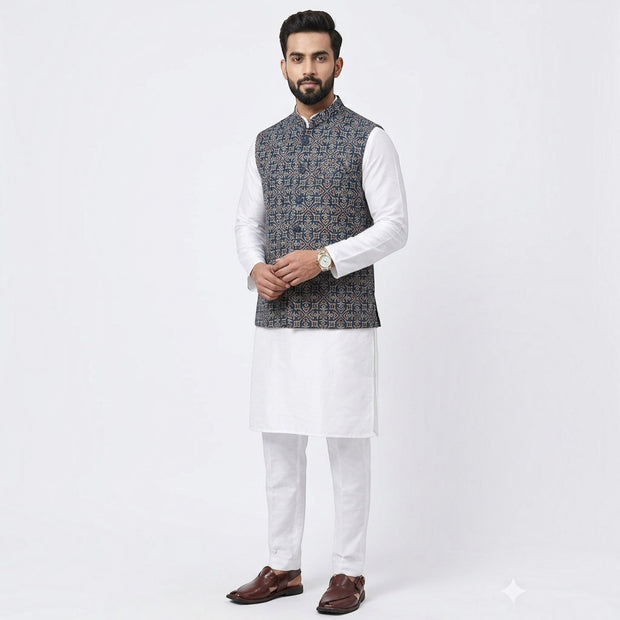 Blue Ajrakh Silk Jacket