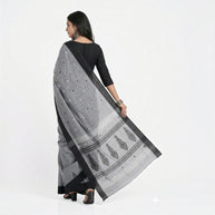 Grey Black Work Cotton Saree