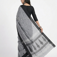 Grey Black Work Cotton Saree