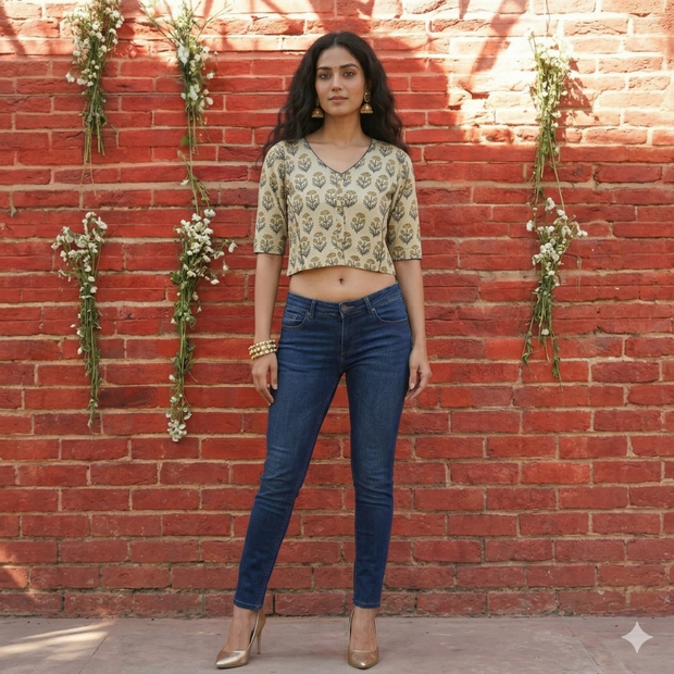 Cream Handblock Cotton Blouse