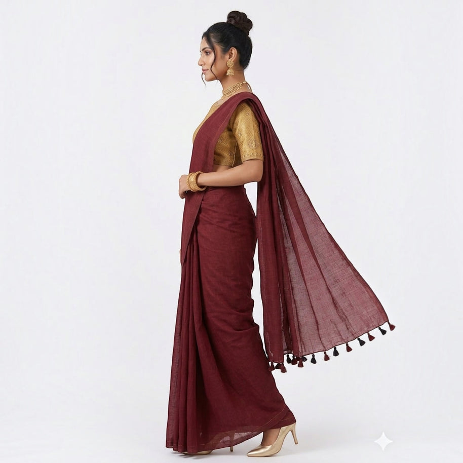 Maroon Handloom Cotton Saree