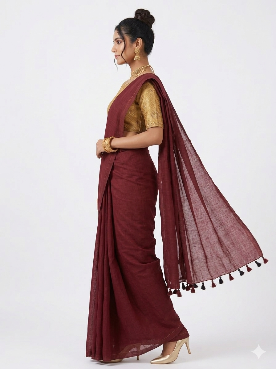 Maroon Handloom Cotton Saree