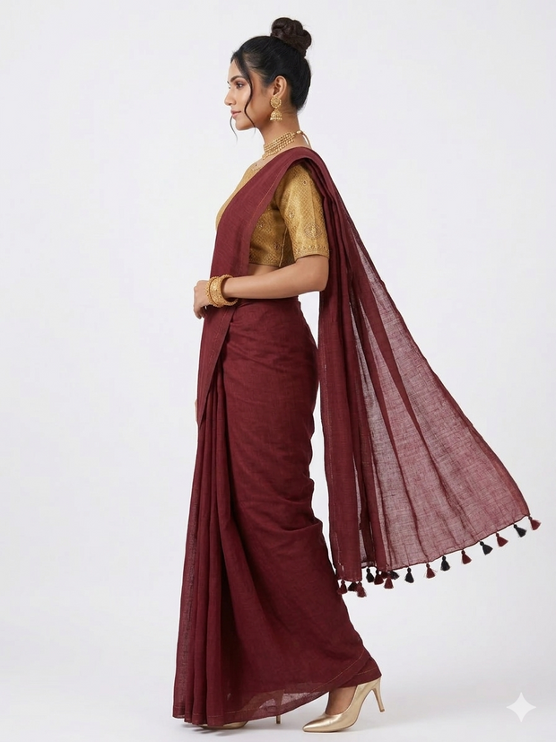 Maroon Handloom Cotton Saree