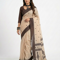 Cream Black Cotton Saree