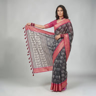 Black Soft Litchi Silk Saree