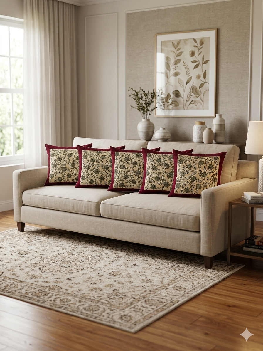 Offwhite Handblock Cotton Cushion