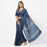 Blue Handblock Maheswari Silk Saree