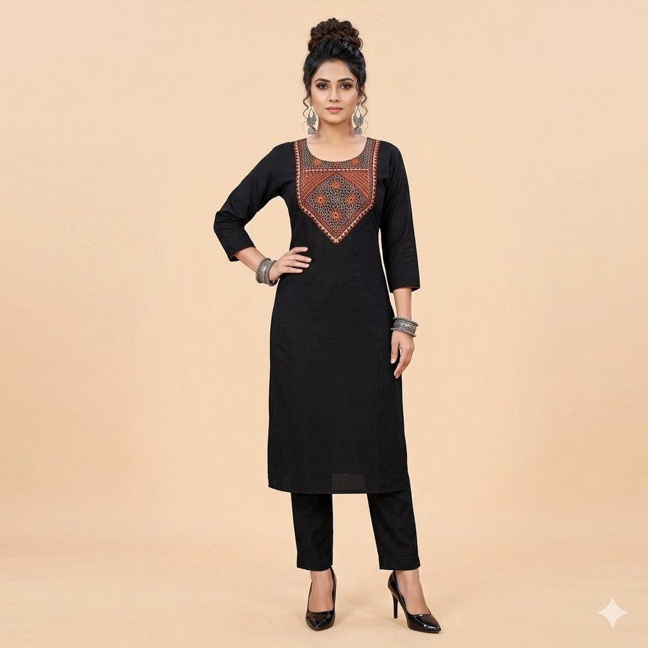 Black Mashru Silk-Cotton Kurta