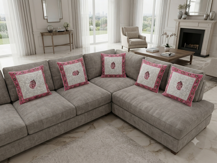 White Handblock Cotton Cushion