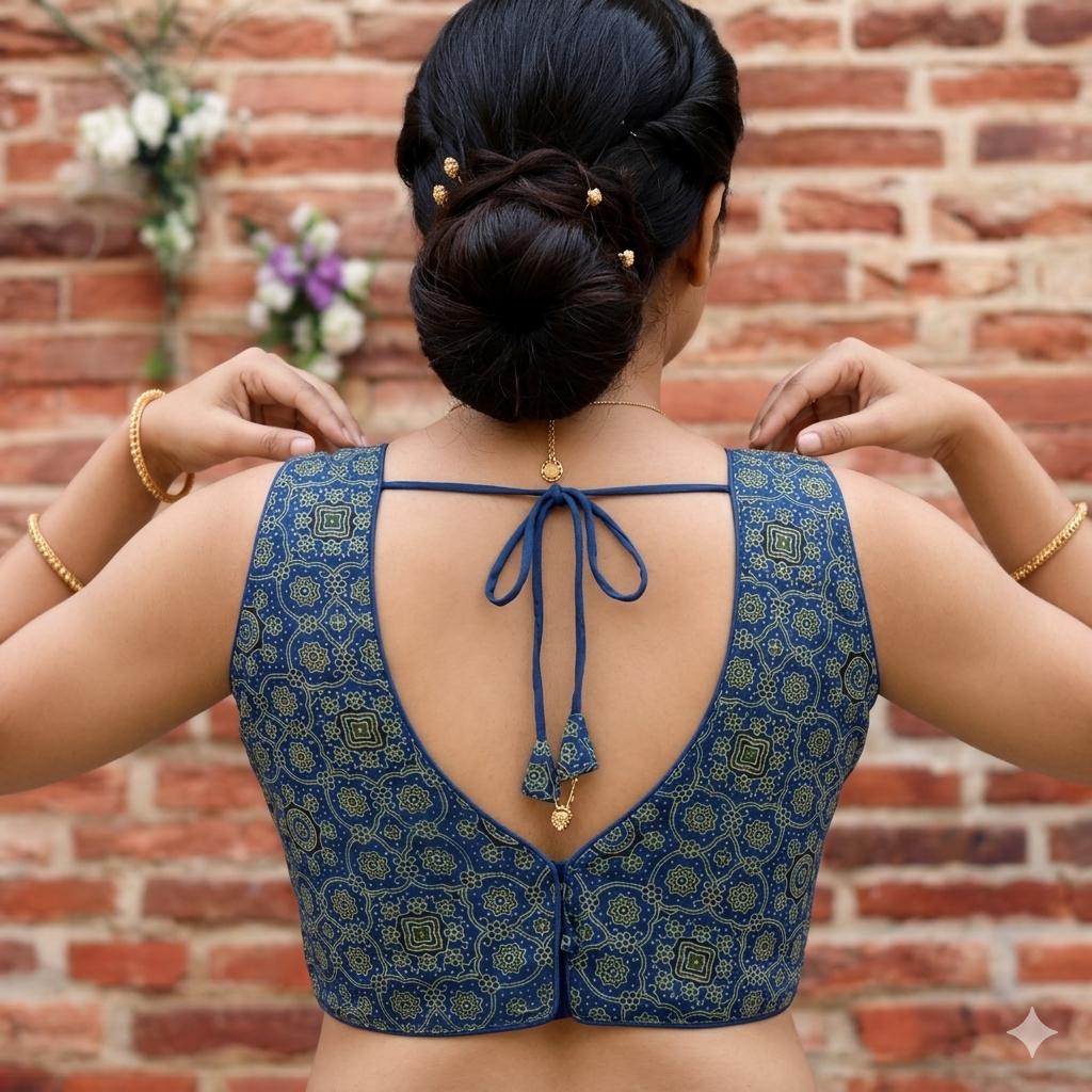 Blue Ajrakh Modal Silk Blouse
