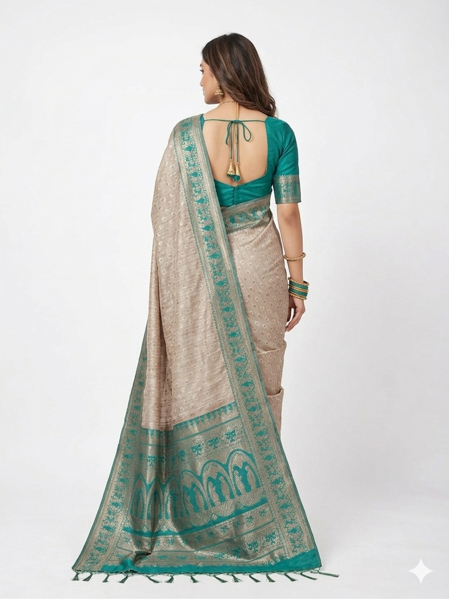 Green Golden Zari Work Silk Saree
