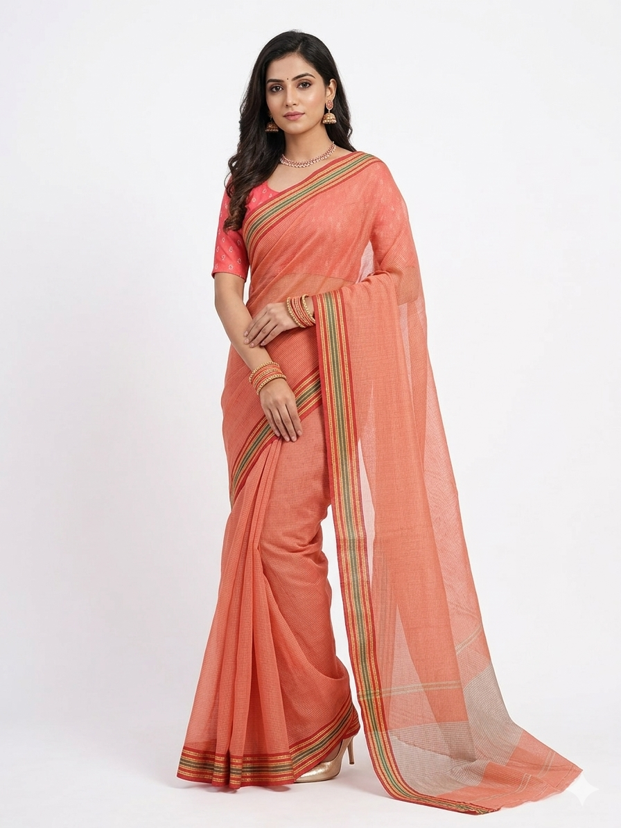 Red Stripe Cotton Saree