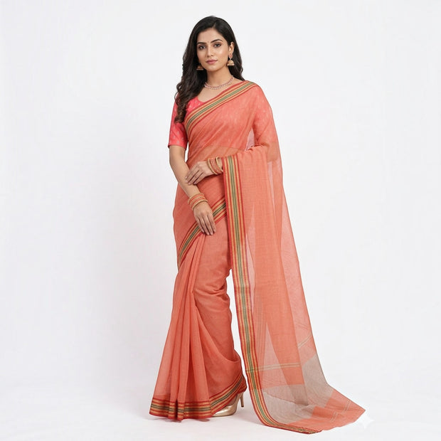 Red Stripe Cotton Saree