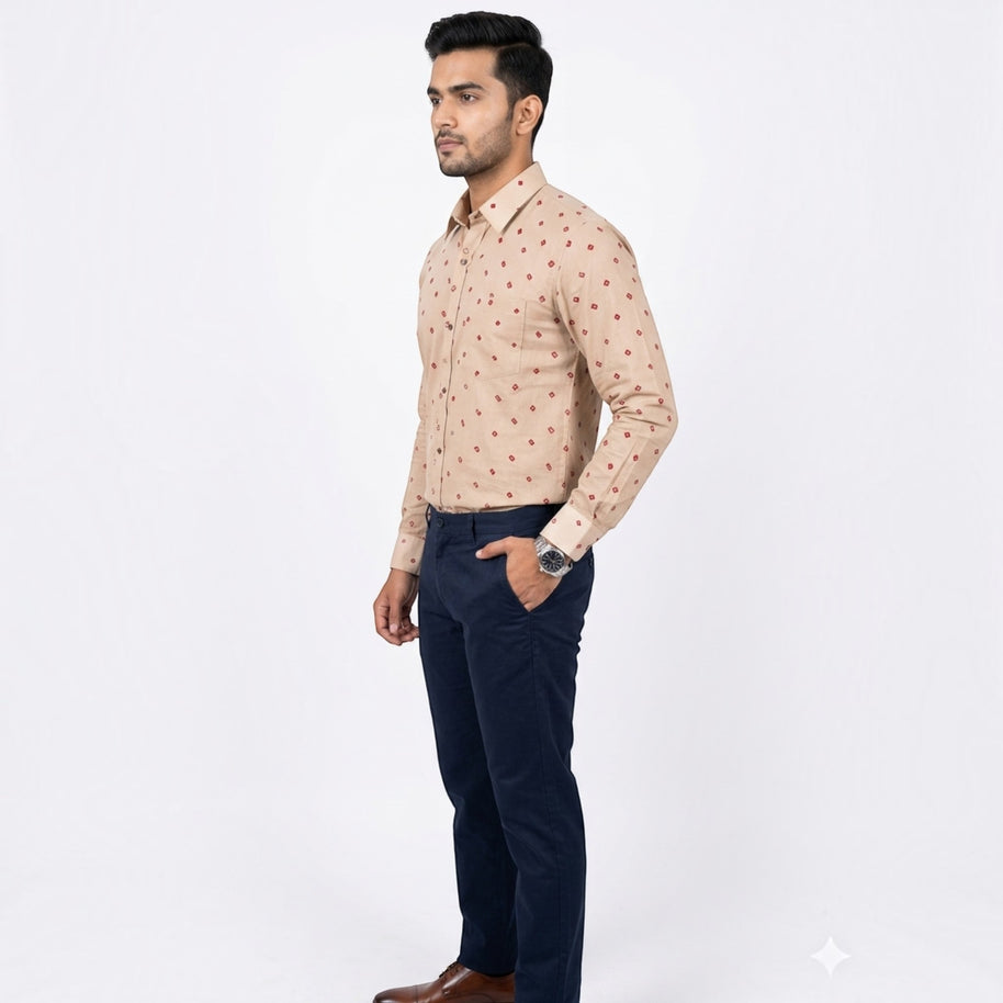 Cream Bandhani Cotton Shirt